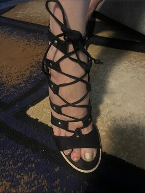 Cato Black Lace-Up Gladiator Sandals with Stud Accents